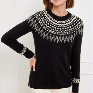 Talbots Black and Cream Fair Isle Sweater M